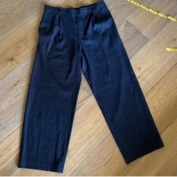 VINCE High Waist Pull-on Stretch Linen Blend Pants in Costal Navy - Picture 2 of 11